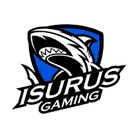 a logo for isurus gaming with a shark in the center