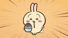 a cartoon of a rabbit holding a bowl of food
