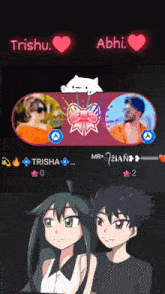 a couple of cartoon characters with the names trishu and abhi