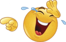 a cartoon smiley face is laughing with tears coming out of his eyes .