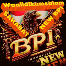 a bpi logo with an eagle and a guitar