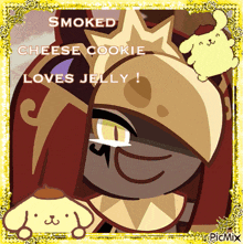 a picture of a smoked cheese cookie with jelly on her head