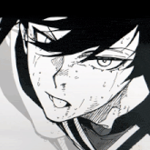 a black and white drawing of a person 's face with a slight smirk