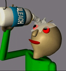 a cartoon character is holding a bottle of bleach on his head