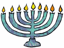 happy hanukkah lights its lit candle flame