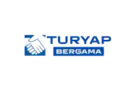 a blue and white logo for turyap bergama with a handshake