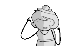 a black and white drawing of a woman with a hat