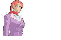 a cartoon drawing of a woman in a purple suit