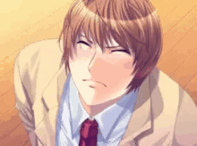 a man in a suit and tie is making a face .