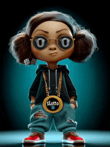 a cartoon character wearing a lotto necklace