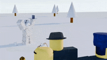 a roblox character holding a cake in a snowy area