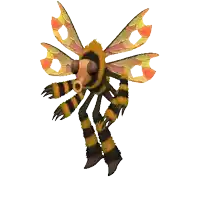 a cartoon drawing of a bug with wings and a mouth