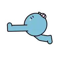 a cartoon drawing of a blue ball with a hat on