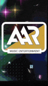 the logo for aar music entertainment is displayed on a dark background