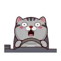 a cartoon cat is driving a car and making a surprised face