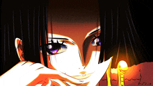 a drawing of a woman with purple eyes and the name cblin on the bottom right
