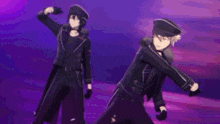 a group of anime characters are dancing on a stage with a microphone .