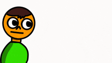 a cartoon character with a green shirt is standing next to a blue circle
