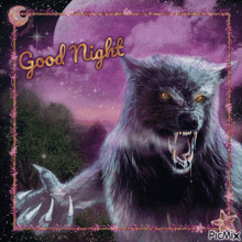a picture of a werewolf with the words good night above it