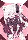 a girl with white hair and cat ears is wearing a plaid skirt and knee high stockings