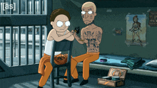 a cartoon of a man getting a tattoo on another man