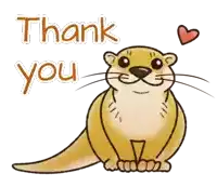 an otter with a heart and the words thank you below it