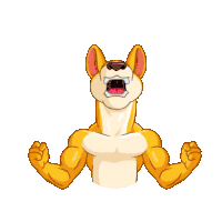 a cartoon dog is flexing his muscles and shouting