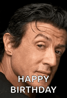 a close up of a man 's face and the words happy birthday