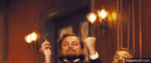 Calvin Candie Celebration GIF - Django Leonardo Di Caprio Finally GIFs