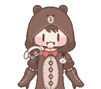 a cartoon of a boy in a teddy bear costume holding a stuffed animal