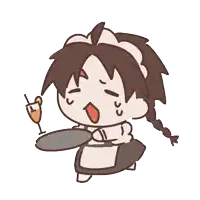 a cartoon drawing of a maid holding a drink