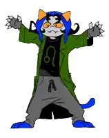 a cartoon drawing of a cat with the letter l on its shirt