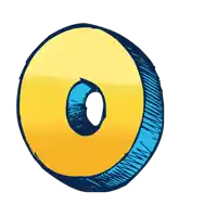 a drawing of a yellow and blue circle with a hole in it