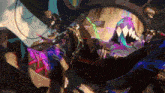 a colorful painting of a person laying on a couch