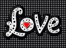 the word love is written in white letters on a black and white background