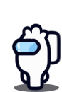 a white among us character with a blue mask and a shadow .