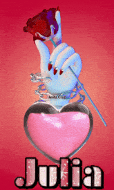 a picture of a hand holding a rose with the name julia underneath