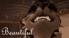 a picture of a cat with the word beautiful written on it