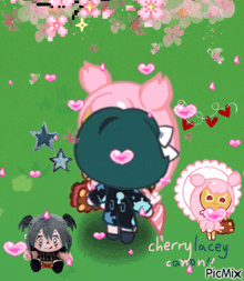 a drawing of a cherry lacey cookie surrounded by hearts and stars
