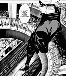 a black and white drawing of a man that says i can t stand roles above me