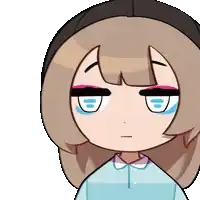 a cartoon drawing of a girl with brown hair and blue eyes