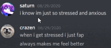 a screenshot of a conversation between saturn and crazen on a discord server