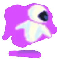 a cartoon character with a purple background is holding a blue object in his hand