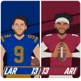two football players lar 13 and ari are shown on a poster