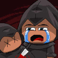 a pixel art drawing of a person crying