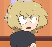 a cartoon character with blonde hair and a black shirt