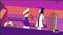 two cartoon characters are standing next to each other with the cn logo on the bottom