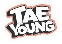 a tae young logo with a pink outline
