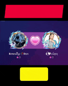 a purple background with two pictures of a man and a woman and the words romantic don on it