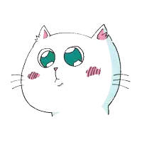 a cartoon drawing of a white cat with big eyes